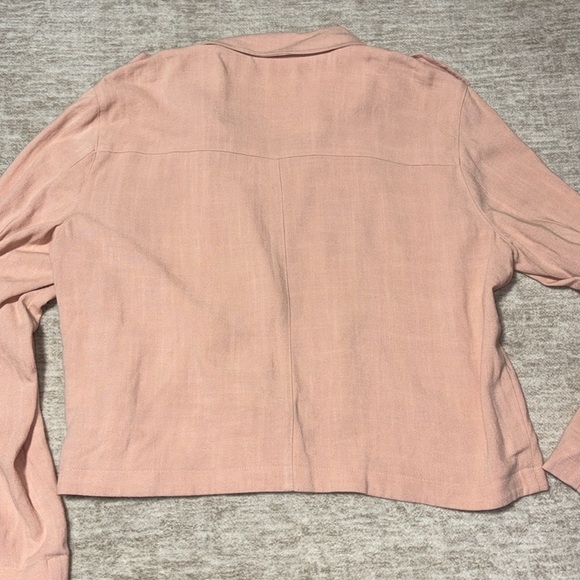 XL rayon linen moto jacket peachy color push up sleeves zip front - Picture 4 of 8